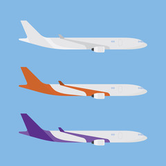 Set aircraft flying in the blue background. Flat vector illustration for logistic.