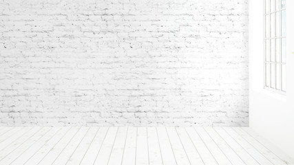 Modern bright interior with large window . 3D rendering