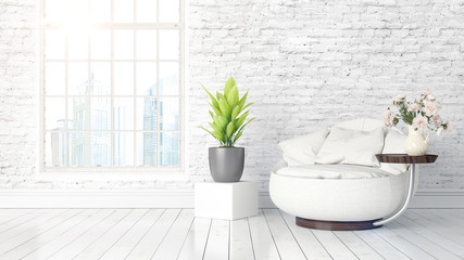 Naklejka na ściany i meble Modern bright interior with large window . 3D rendering