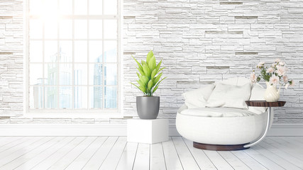 Modern bright interior with large window . 3D rendering