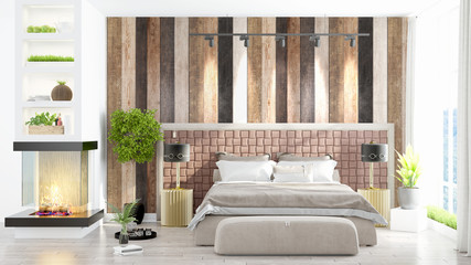 Modern bright interior . 3D rendering