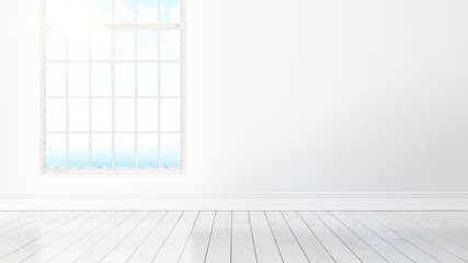 Modern bright interior with large window . 3D rendering