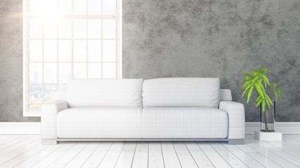 Modern bright interior with large window . 3D rendering