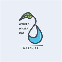 world water day campaign with leaf and tree for march 22, flat design vector