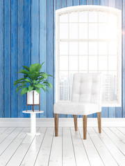 Modern bright interior with large window . 3D rendering