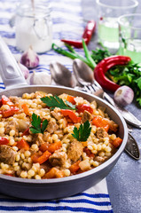 Pasta with vegetables and meat