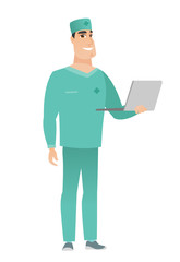 Doctor using laptop vector illustration.