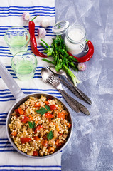 Pasta with vegetables and meat