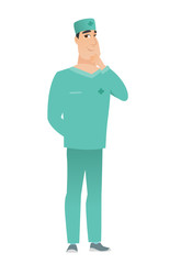 Caucasian doctor thinking vector illustration