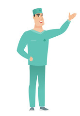 Caucasian doctor showing a direction.