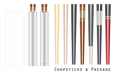 real chopstick with package on a white background