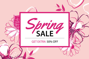Spring sale poster template with flower background.Can be use voucher, wallpaper,flyers, invitation, brochure, coupon discount.
