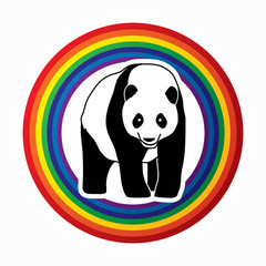 Panda standing designed on rainbows background graphic vector.