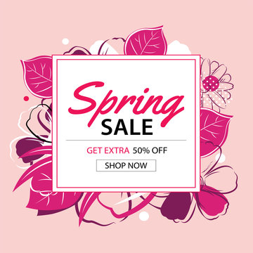 Spring sale poster template with flower background.Can be use voucher, wallpaper,flyers, invitation, brochure, coupon discount.