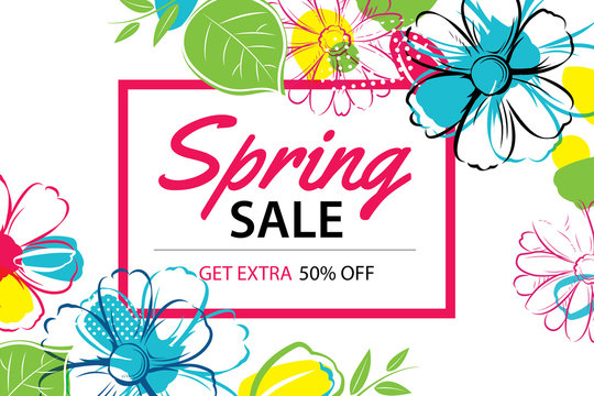 Spring sale poster template with colorful flower background.Can be use voucher, wallpaper,flyers, invitation, brochure, coupon discount.