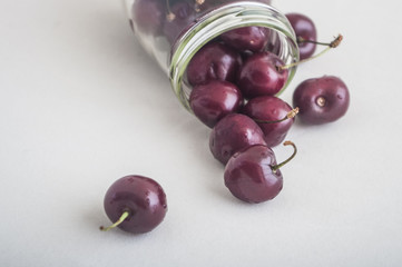 Close up of fresh cherry berries with water drops.