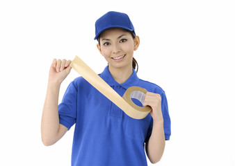 Deliverer holding packing tape