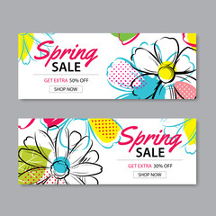 Spring sale banner template with colorful flower background.Can be use voucher, wallpaper,flyers, invitation, posters, brochure, coupon discount.