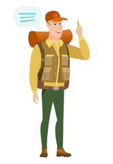 Young caucasian traveler with speech bubble