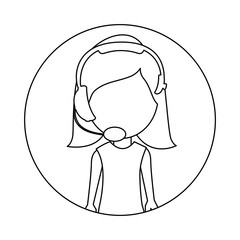 monochrome circular frame with woman call center vector illustration