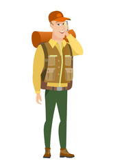 Traveler talking on a mobile phone.