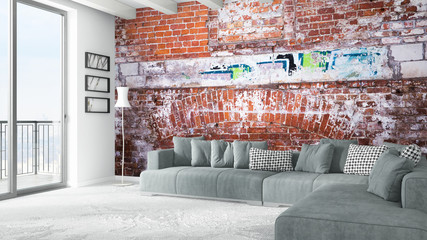 Modern bright interior . 3D rendering