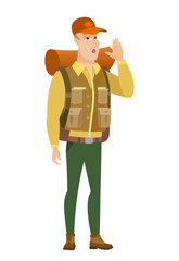 Caucasian traveler calling for help.