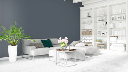 Modern bright interior . 3D rendering