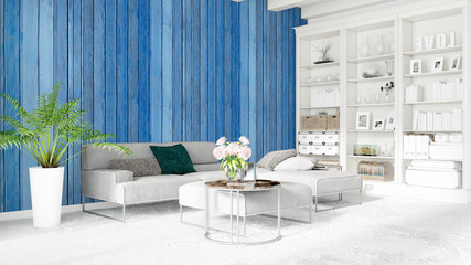 Modern bright interior . 3D rendering