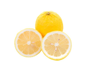 Slice of lemon isolated on the white background.