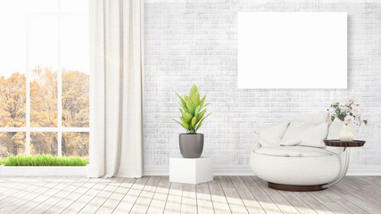 Modern bright interior with empty frame . 3D rendering