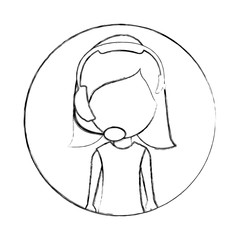 monochrome sketch of circular frame with woman call center vector illustration