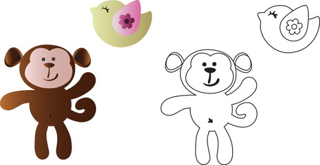 Obraz na płótnie Canvas cartoon cute toy baby monkey and bird