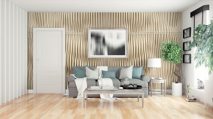 Modern bright interior . 3D rendering