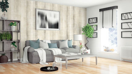 Modern bright interior . 3D rendering