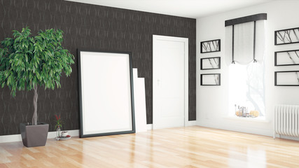 Modern bright interior . 3D rendering