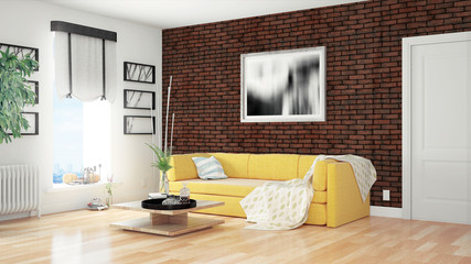 Modern bright interior . 3D rendering