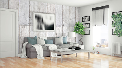 Modern bright interior . 3D rendering