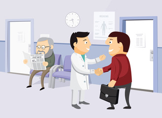 The best medical health care. Modern interior of a private medical practice. Health Center. 

Waiting room at the doctor. Simple cartoon vector illustration.