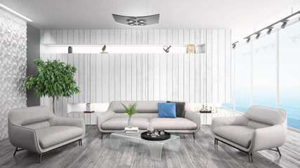 Modern bright interior . 3D rendering