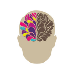 silhouette of human face with colored abstract brain vector illustration