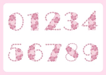 Vector numerals from pink painting flowers on white stock vector illustration