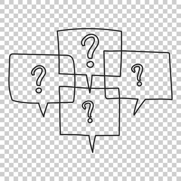 recommend clip art: Question marks in thought bubbles. Hand drawn line art cartoon vector illustration on isolated background.