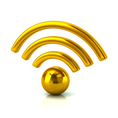 3d illustration of golden wifi icon