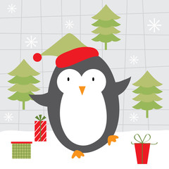 Penguin and christmas tree