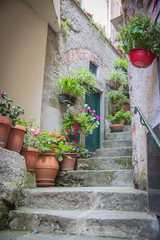 Obraz na płótnie Canvas Italian Side Street Alley with Flowers