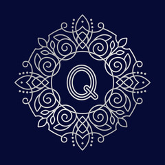 Monogram Q bage logo vector illustration text letter nature leaf badge emblem line set collection sign ornament element vintage frame elegant ornament