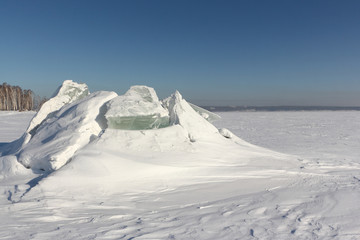 Ice breaking on the river in early spring, Ob River, Russia