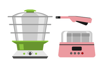 Home green double boiler tool isolated on white background cooking kitchen equipment and yogurt electric home device vector illustration.