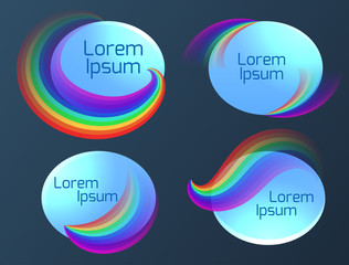 Set of oval banners with a rainbow. Vector element for infographics, web pages and your design